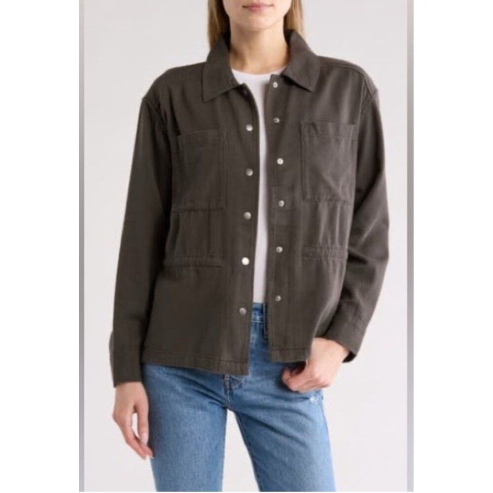 Lucky Brand Women’s Waisted Utility Gray Jacket Size L Casual Work Neutral